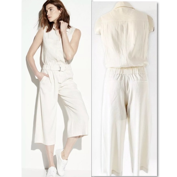 Vince Pants - VINCE LINEN BLEND LARACHE CROPPED JUMPSUIT SZ 2 Vince Pants - VINCE LINEN BLEND LARACHE CROPPED JUMPSUIT SZ 2